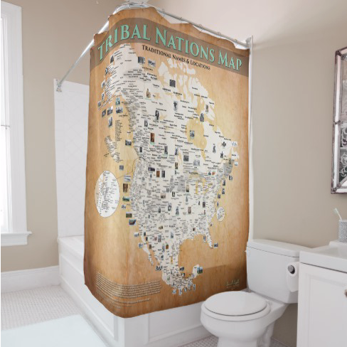Tribal Nations Map Shower Curtain 71"x71" — pre-contact Native American tribal homeland map poster