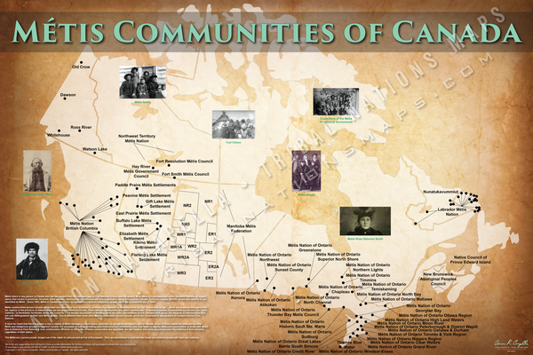 Metis Communities of Canada - 24"x36" — pre-contact Native American tribal homeland map poster