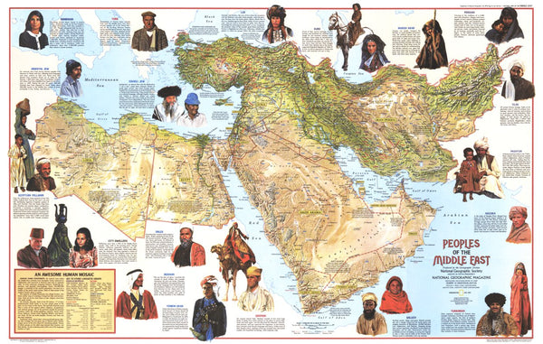 Peoples of the Middle East Map - 36 x 23 inches — pre-contact Native American tribal homeland map poster