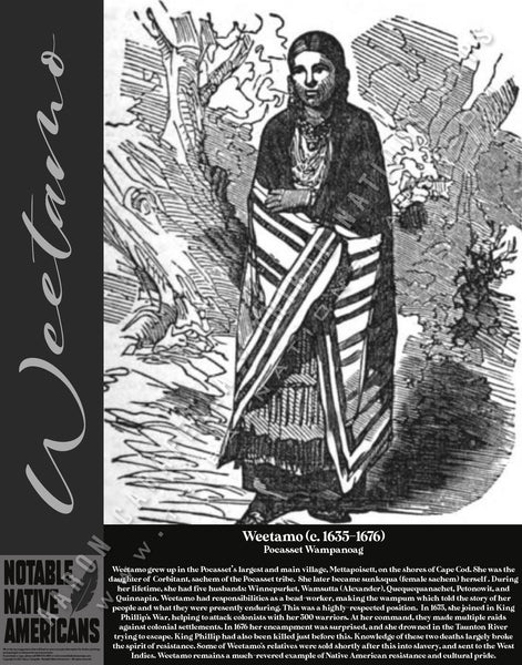 Weetamo — Native American historical figure portrait poster