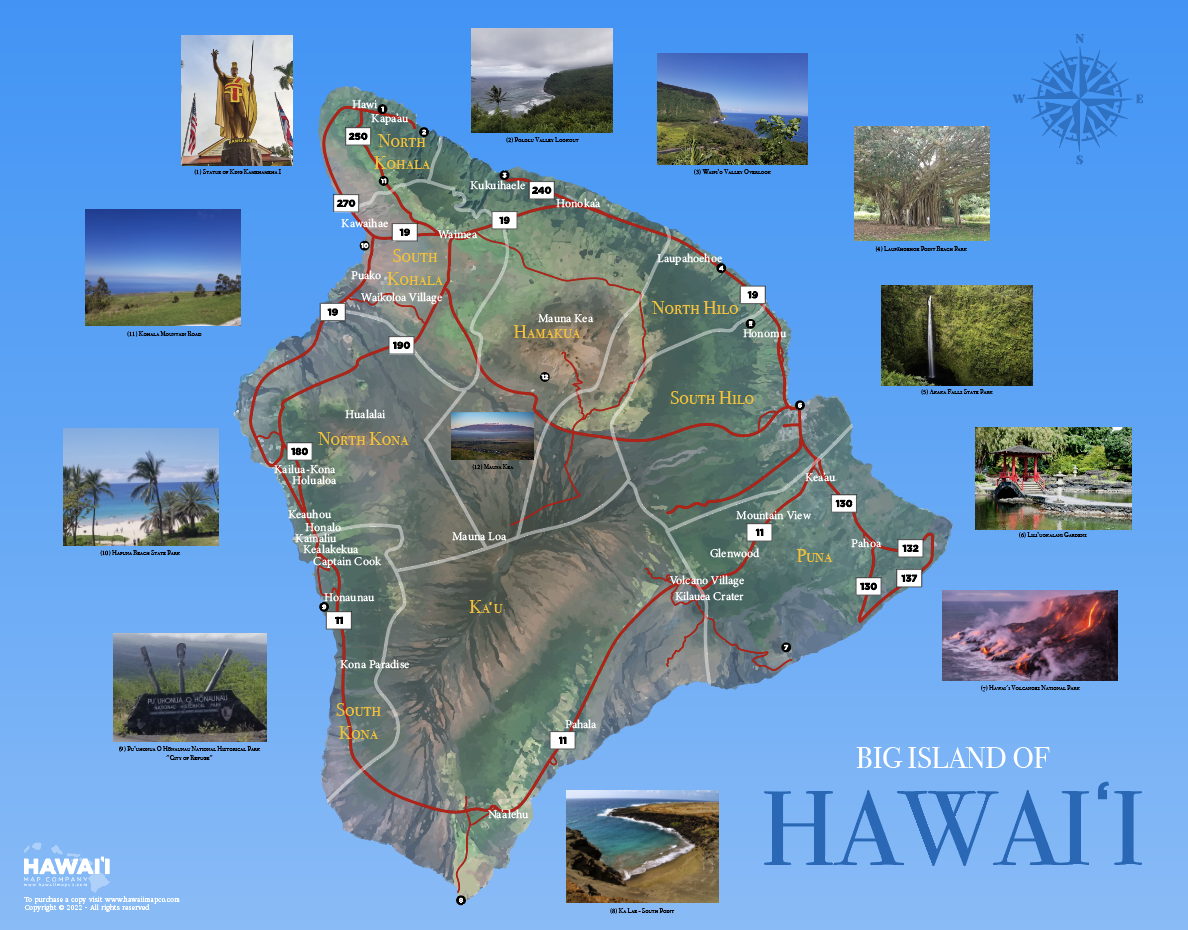 Big Island of Hawai'i Map - 22x28 inches — pre-contact Native American tribal homeland map poster