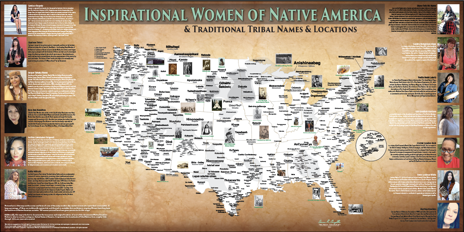 (10 POSTER PACK) Inspirational Women of Native America - 19.5"x39" — pre-contact Native American tribal homeland map poster