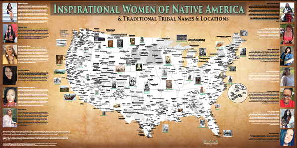 (10 POSTER PACK) Inspirational Women of Native America - 19.5"x39" — pre-contact Native American tribal homeland map poster