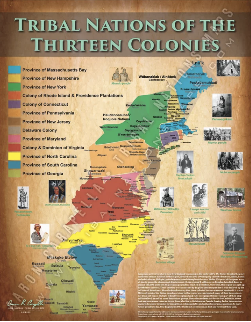 (10 POSTER PACK) Tribal Nations of the Thirteen Colonies - 22"x28" — pre-contact Native American tribal homeland map poster