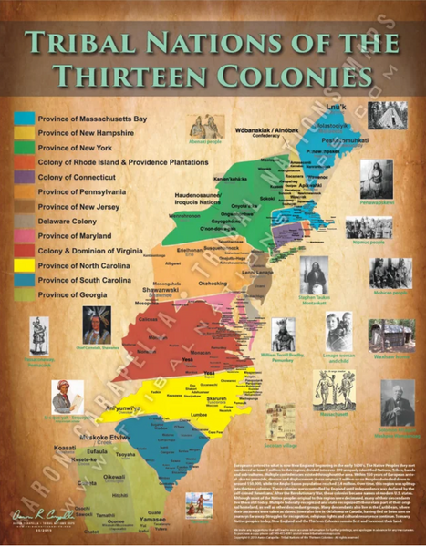 (10 POSTER PACK) Tribal Nations of the Thirteen Colonies - 22"x28" — pre-contact Native American tribal homeland map poster