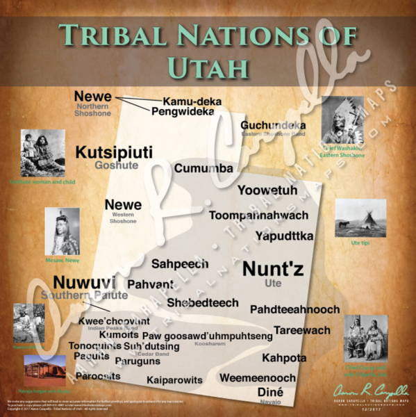 Native American tribes map of Utah showing pre-contact indigenous tribal homelands