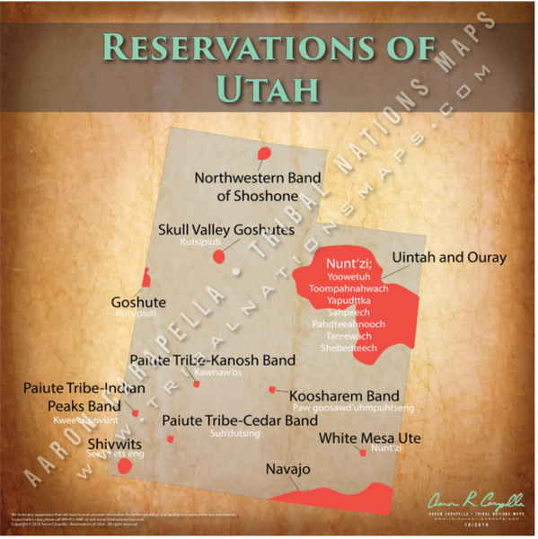 Native American tribes map of Utah showing pre-contact indigenous tribal homelands