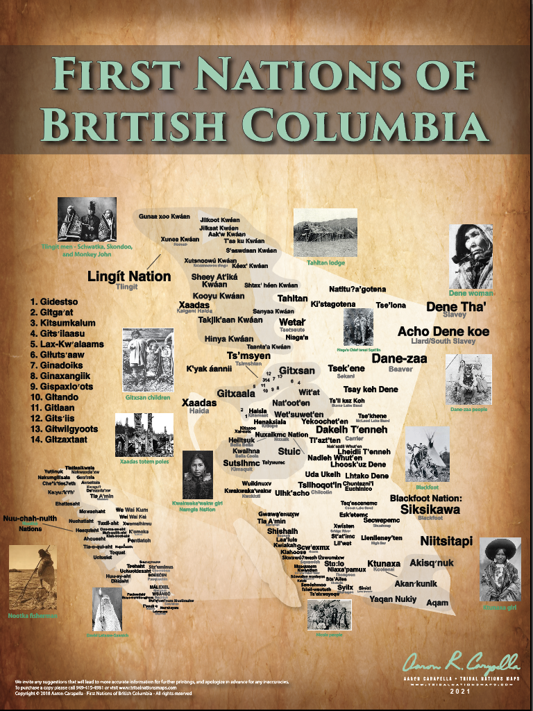 (10 POSTER PACK) First Nations of British Columbia - 18"x24" — pre-contact Native American tribal homeland map poster