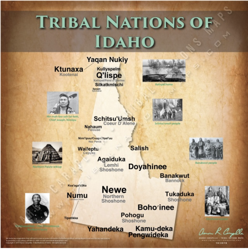 Native American tribes map of Idaho showing pre-contact indigenous tribal homelands