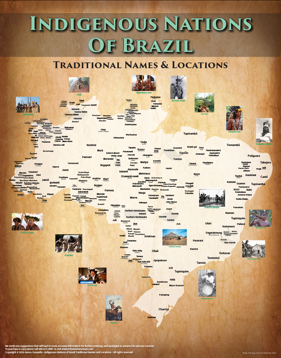 Indigenous Nations of Brazil - 22"x28" — pre-contact Native American tribal homeland map poster