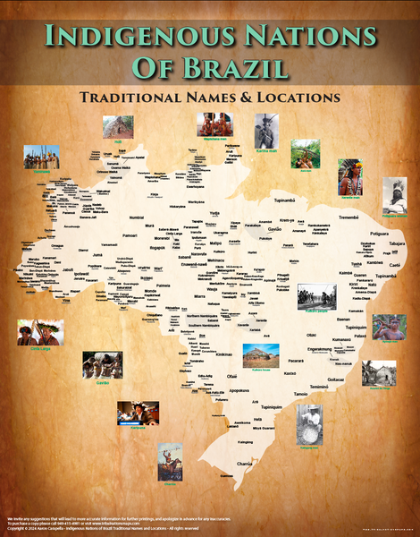 Indigenous Nations of Brazil - 22"x28" — pre-contact Native American tribal homeland map poster