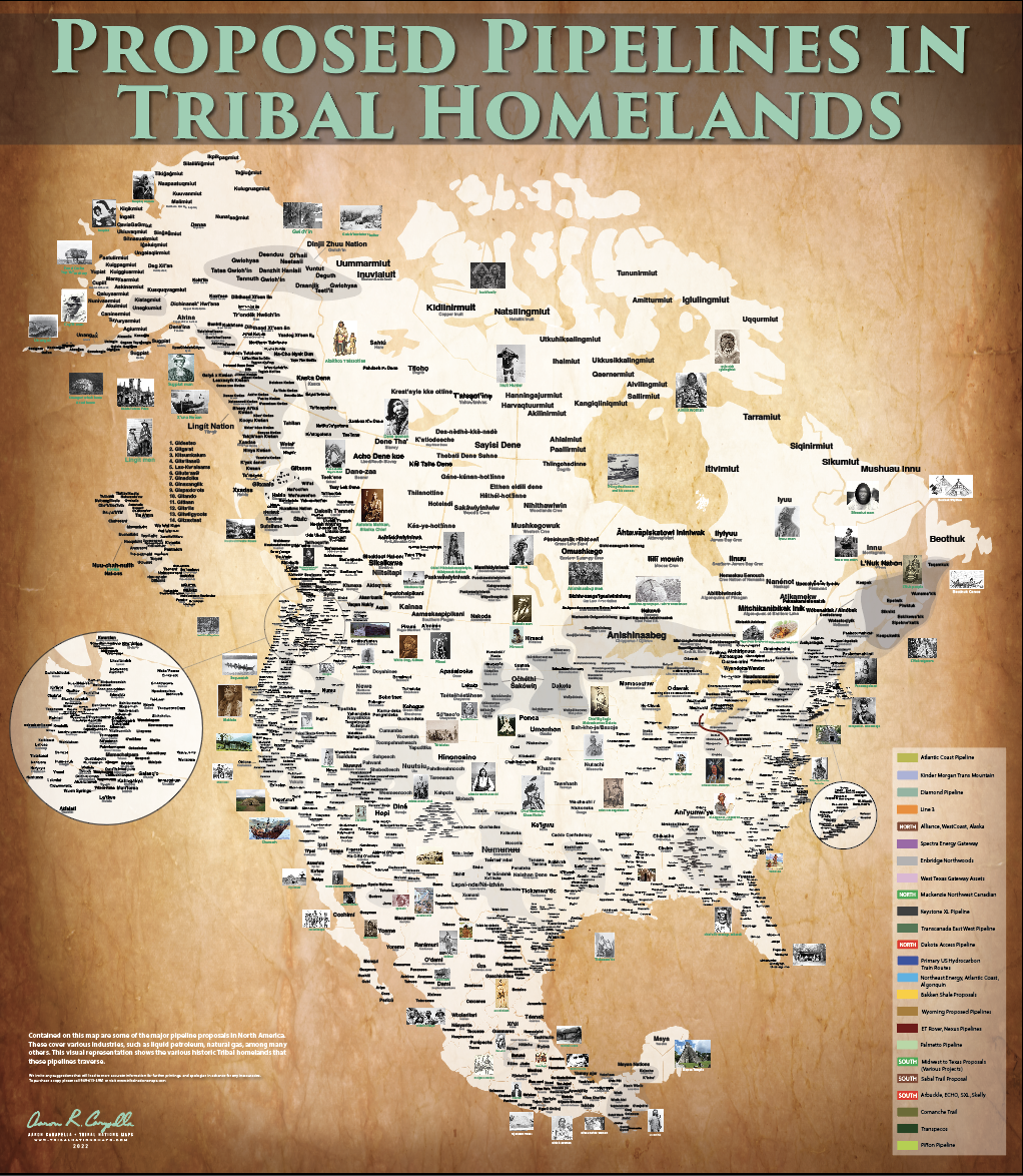 Proposed Pipeline in Tribal Homelands - 48"x55" - Deals ! — pre-contact Native American tribal homeland map poster