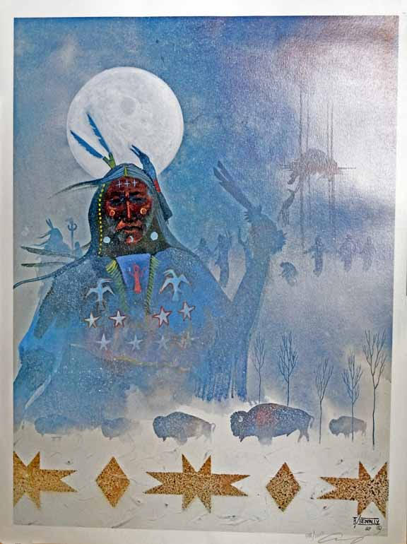 SECRET DANCERS  -  by artist Anderson Benally (Navajo) (1954 - 2013) - 22w x 29h — pre-contact Native American tribal homeland map poster