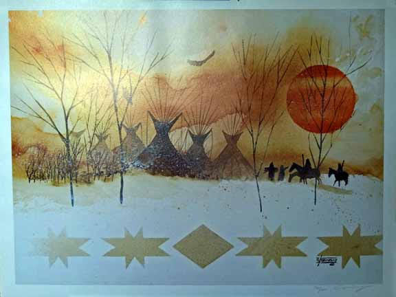 Tipis - BY ARTIST ANDERSON BENALLY (NAVAJO) (1954 - 2013) - 29W X 22H — pre-contact Native American tribal homeland map poster