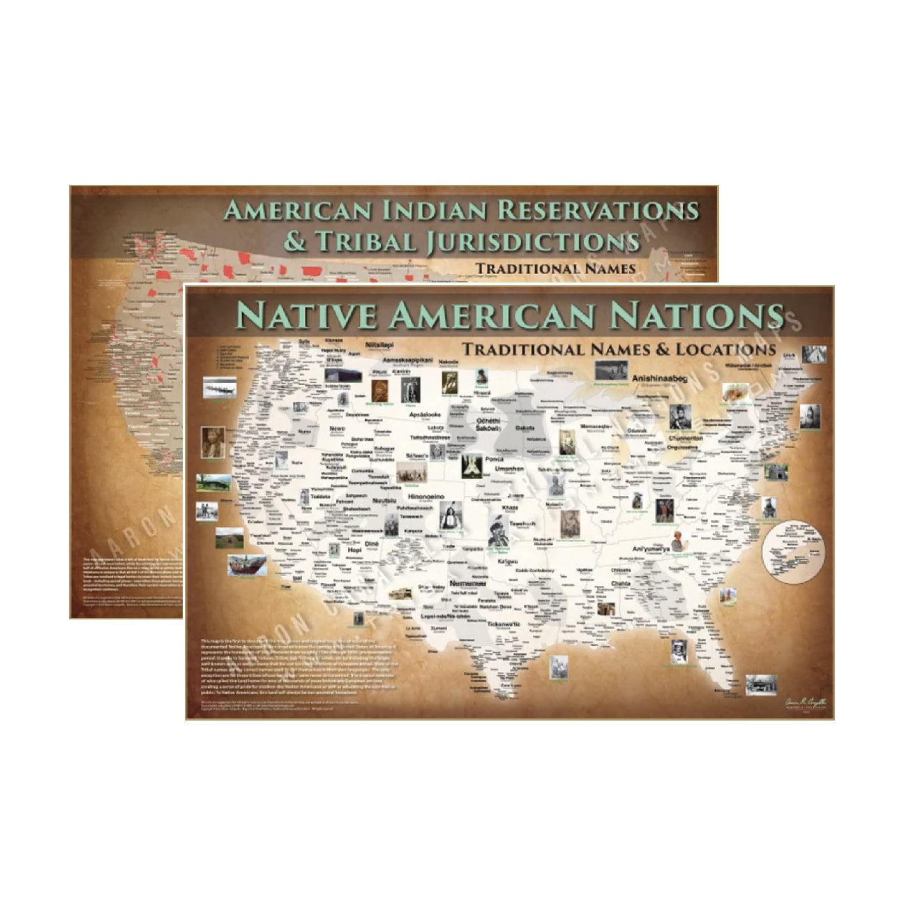 24"x36" Native American Nations + 24"x36" American Indian Reservations - Map Set Posters showing Native American reservation boundaries