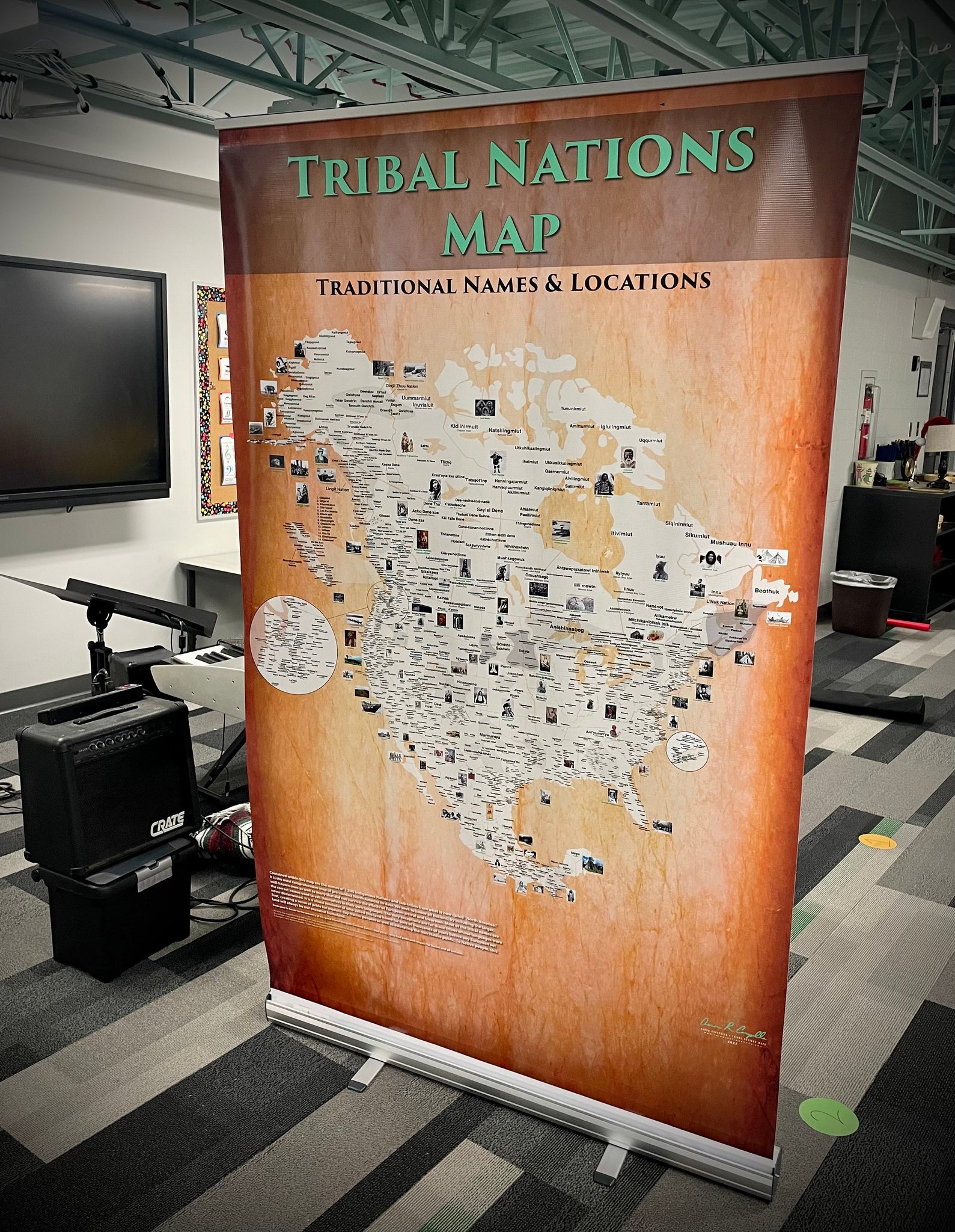 Tribal Nations 45"x78" Retractable Map with Stand and Carrying Case — pre-contact Native American tribal homeland map poster