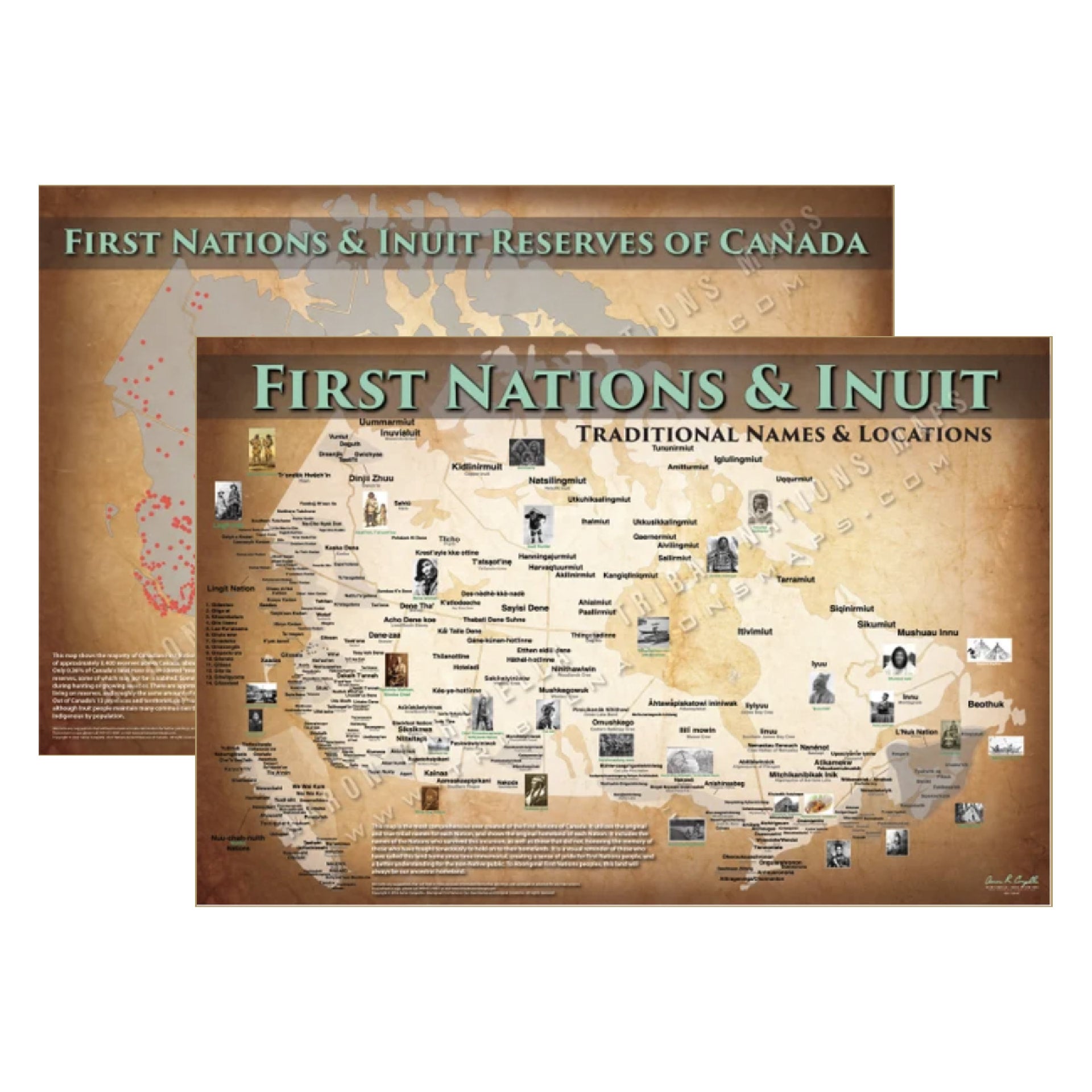24"x36" First Nations & Inuit (Canada) + 24"x36" First Nations & Inuit Reserves of Canada - Map Set Posters — pre-contact Native American tribal homeland map poster