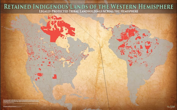 Retained Indigenous Lands of the Western Hemisphere - 50"x80" - Canvas — pre-contact Native American tribal homeland map poster