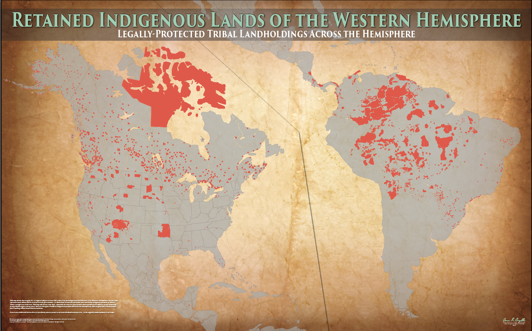 Retained Indigenous Lands of the Western Hemisphere - 35"x52" — pre-contact Native American tribal homeland map poster