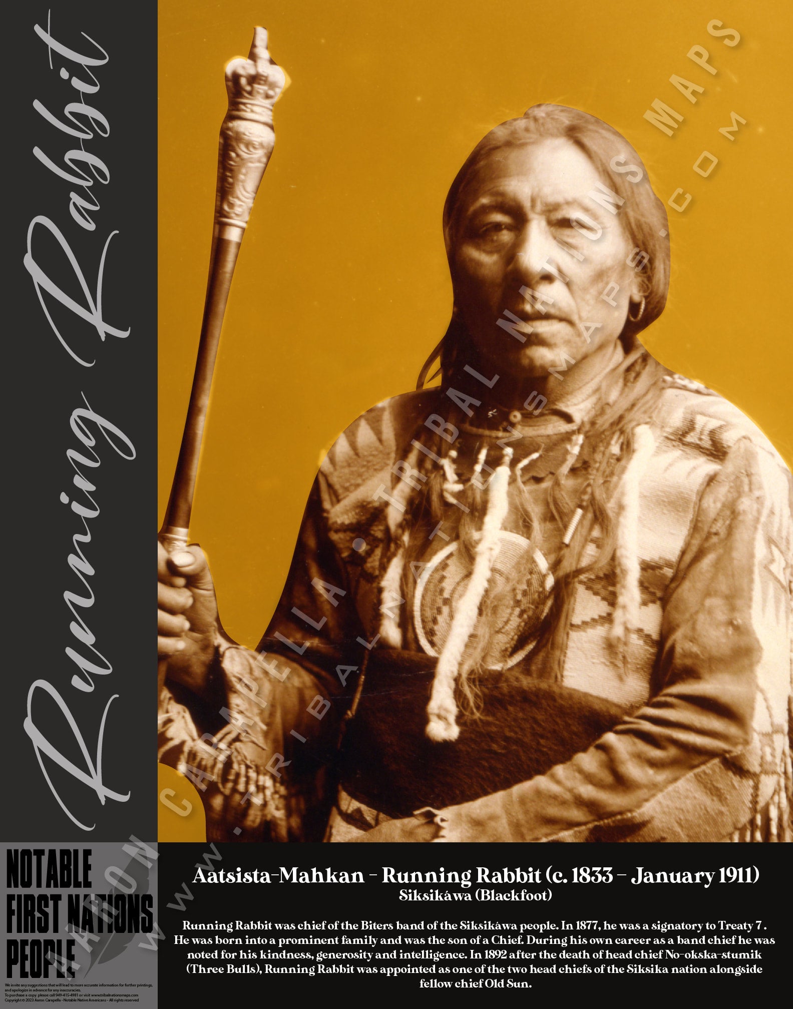 Aatsista-Mahkan - Running Rabbit — Native American historical figure portrait poster