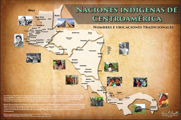 (SPANISH) Central America - Naciones indígenas de Centroamérica - 24"x36" — pre-contact Native American tribal homeland map poster