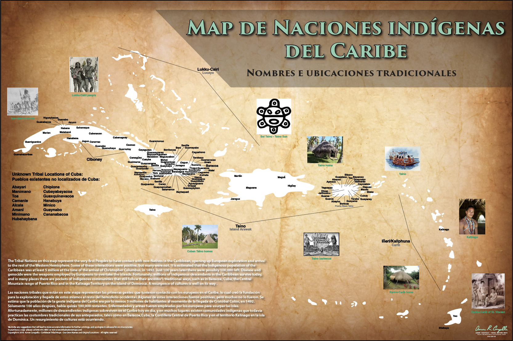 (SPANISH) Caribbean Tribal Nations Map - 24"x36" — pre-contact Native American tribal homeland map poster