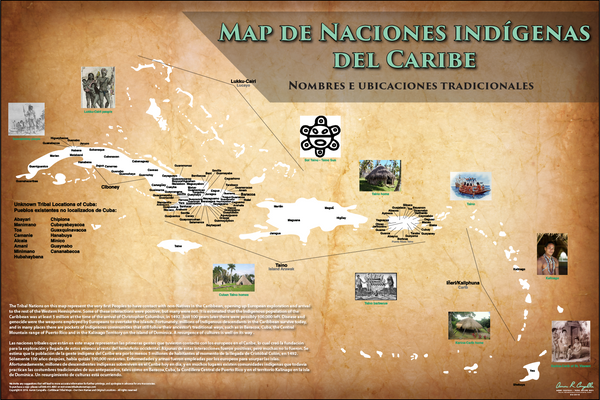(SPANISH) Caribbean Tribal Nations Map - 24"x36" — pre-contact Native American tribal homeland map poster