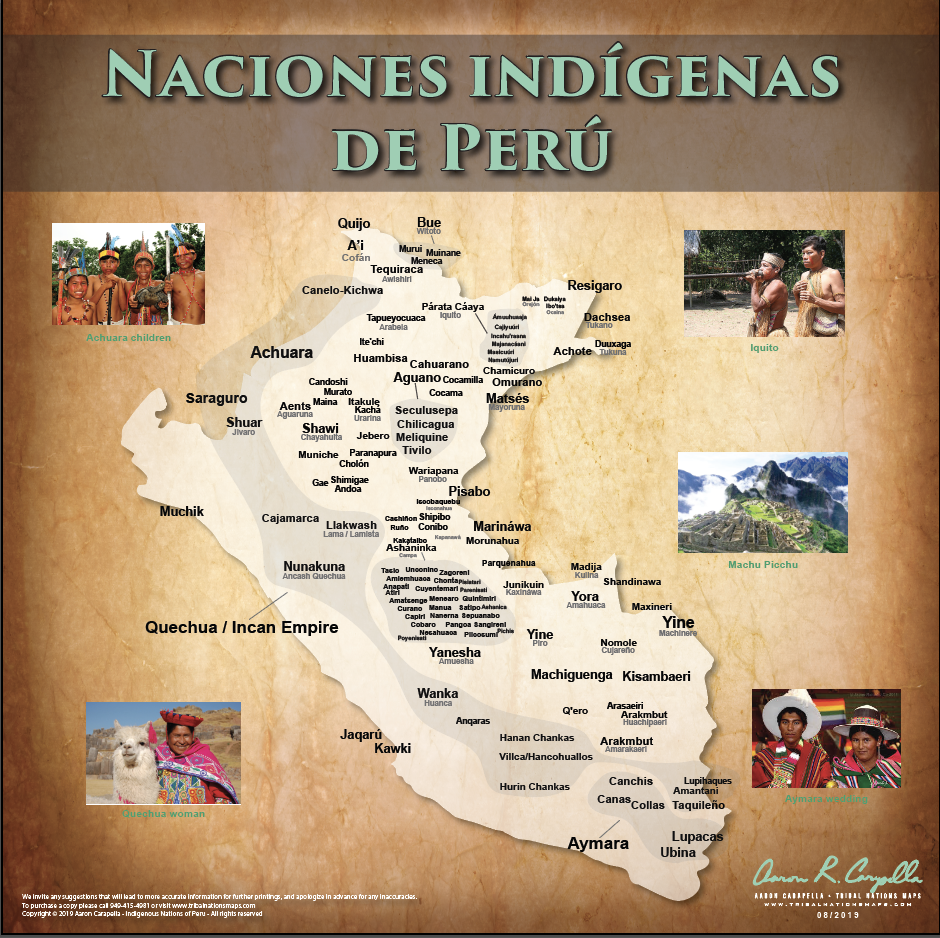 (SPANISH) Indigenous Nations of Peru - Naciones indígenas de Perú - 18"x24" — pre-contact Native American tribal homeland map poster