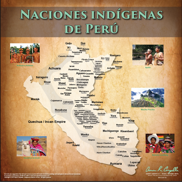 (SPANISH) Indigenous Nations of Peru - Naciones indígenas de Perú - 18"x24" — pre-contact Native American tribal homeland map poster