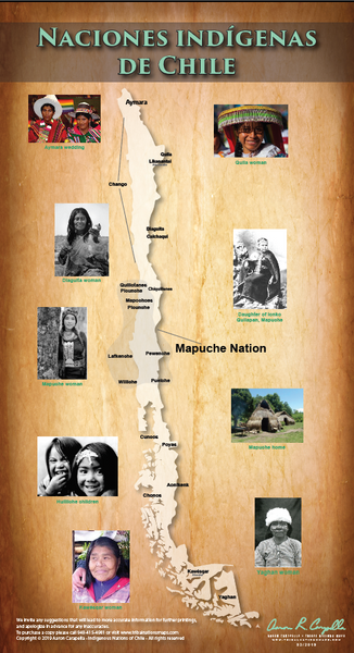 (SPANISH) Indigenous Nations of Chile - Naciones indígenas de Chile - 18"x24" — pre-contact Native American tribal homeland map poster