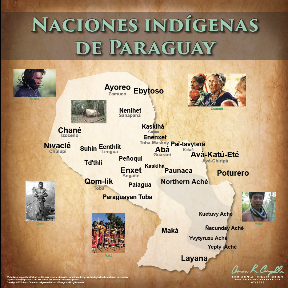 (SPANISH) Indigenous Nations of Paraguay - Naciones indígenas de Paraguay - 18"x24" — pre-contact Native American tribal homeland map poster