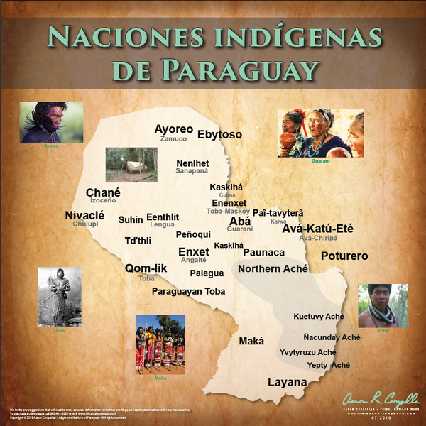 (SPANISH) Indigenous Nations of Paraguay - Naciones indígenas de Paraguay - 18"x24" — pre-contact Native American tribal homeland map poster