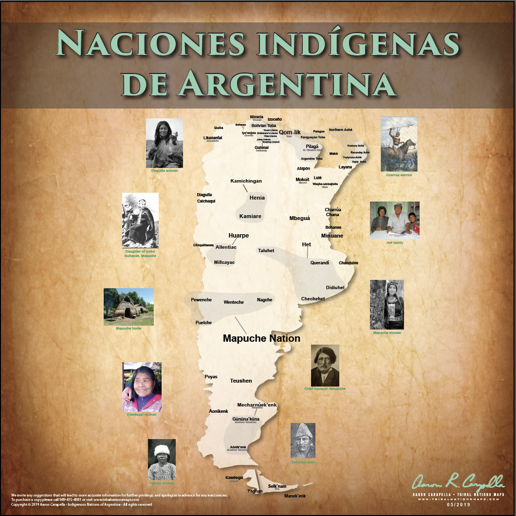 (SPANISH) Indigenous Nations of Argentina - Naciones indígenas de Argentina - 18"x24" — pre-contact Native American tribal homeland map poster