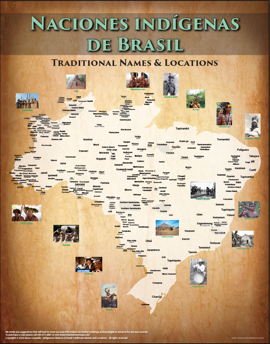(SPANISH) Indigenous Nations of Brazil - Naciones indígenas de BrasilNaciones indígenas de Brasil - 22"x28" — pre-contact Native American tribal homeland map poster