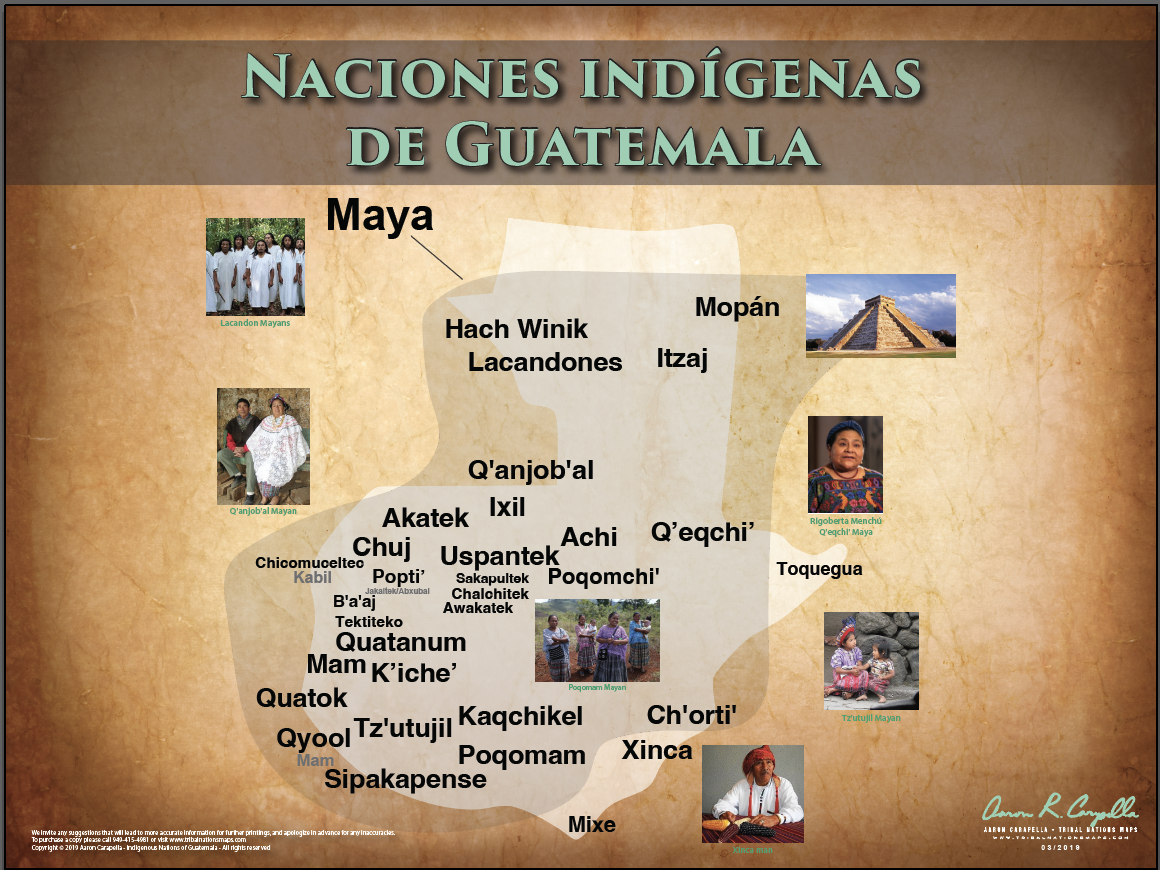 (SPANISH) Indigenous Nations of Guatemala - Naciones indígenas de Guatemala - 18"x24" — pre-contact Native American tribal homeland map poster
