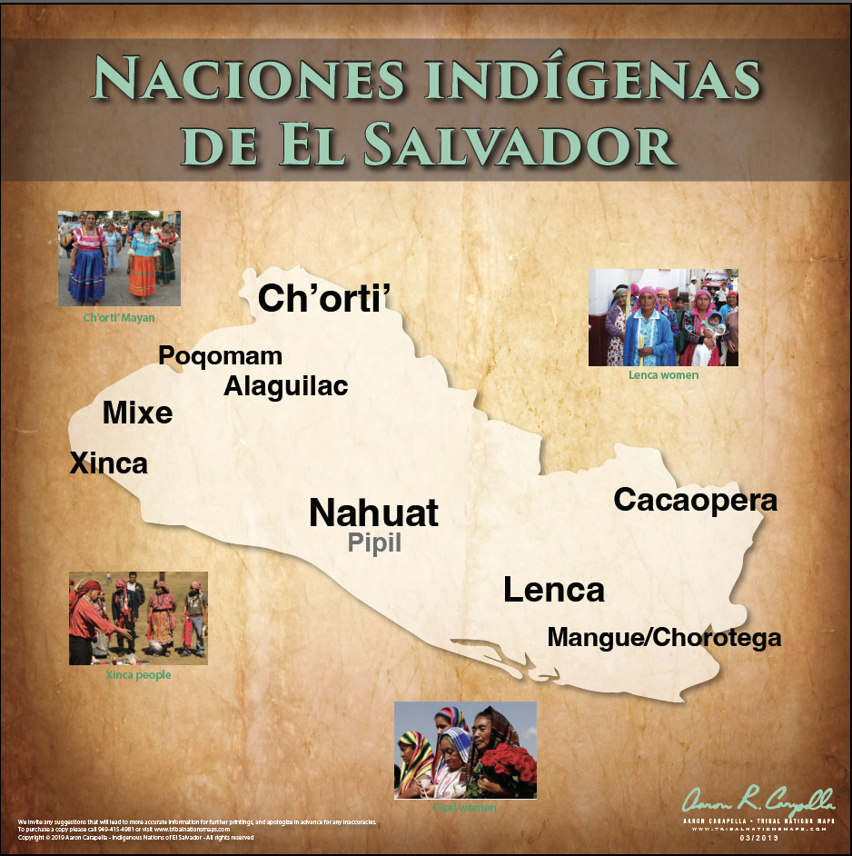 (SPANISH) Indigenous Nations of El Salvador - Naciones indígenas de El Salvador - 18"x24" — pre-contact Native American tribal homeland map poster