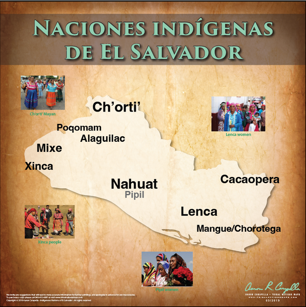 (SPANISH) Indigenous Nations of El Salvador - Naciones indígenas de El Salvador - 18"x24" — pre-contact Native American tribal homeland map poster