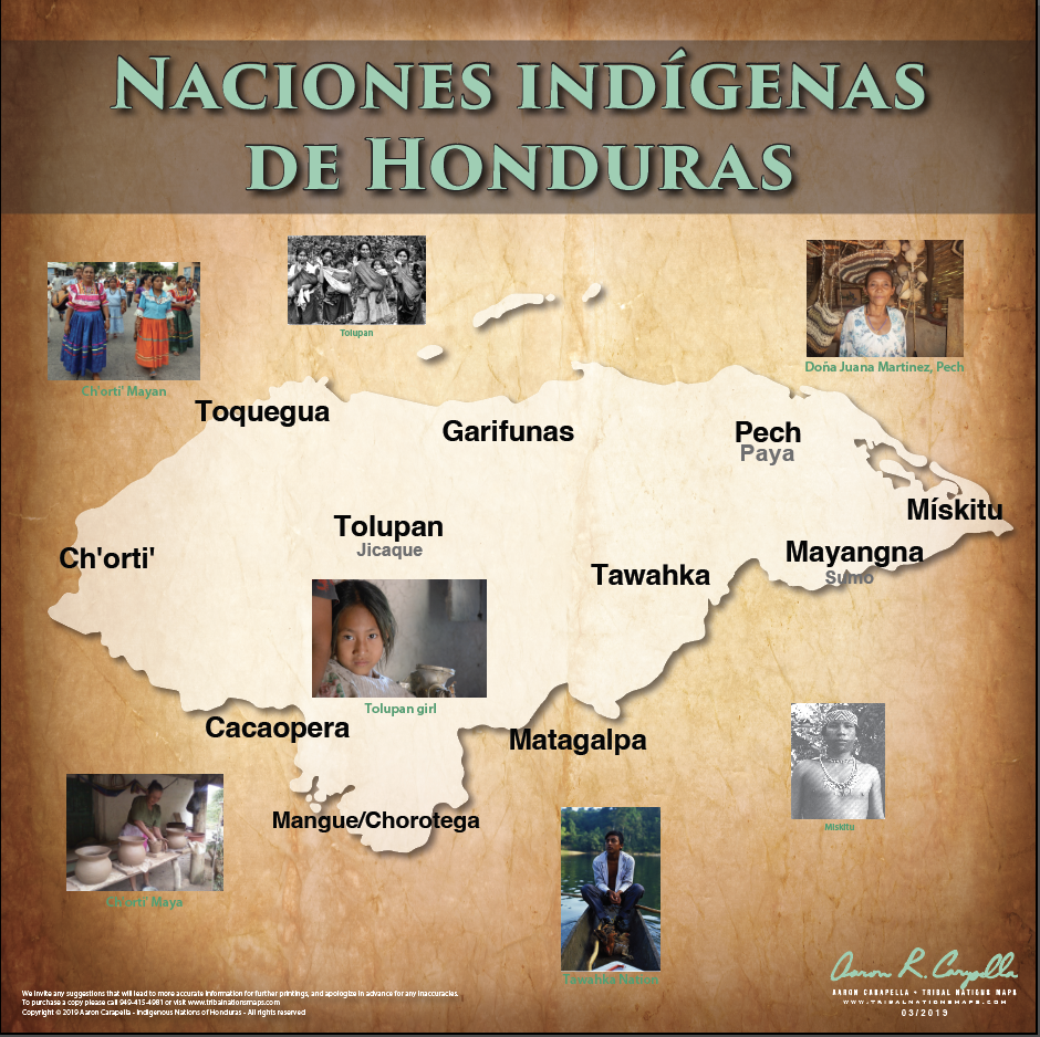 (SPANISH) Indigenous Nations of Honduras - Naciones indígenas de Honduras - 18"x24" — pre-contact Native American tribal homeland map poster