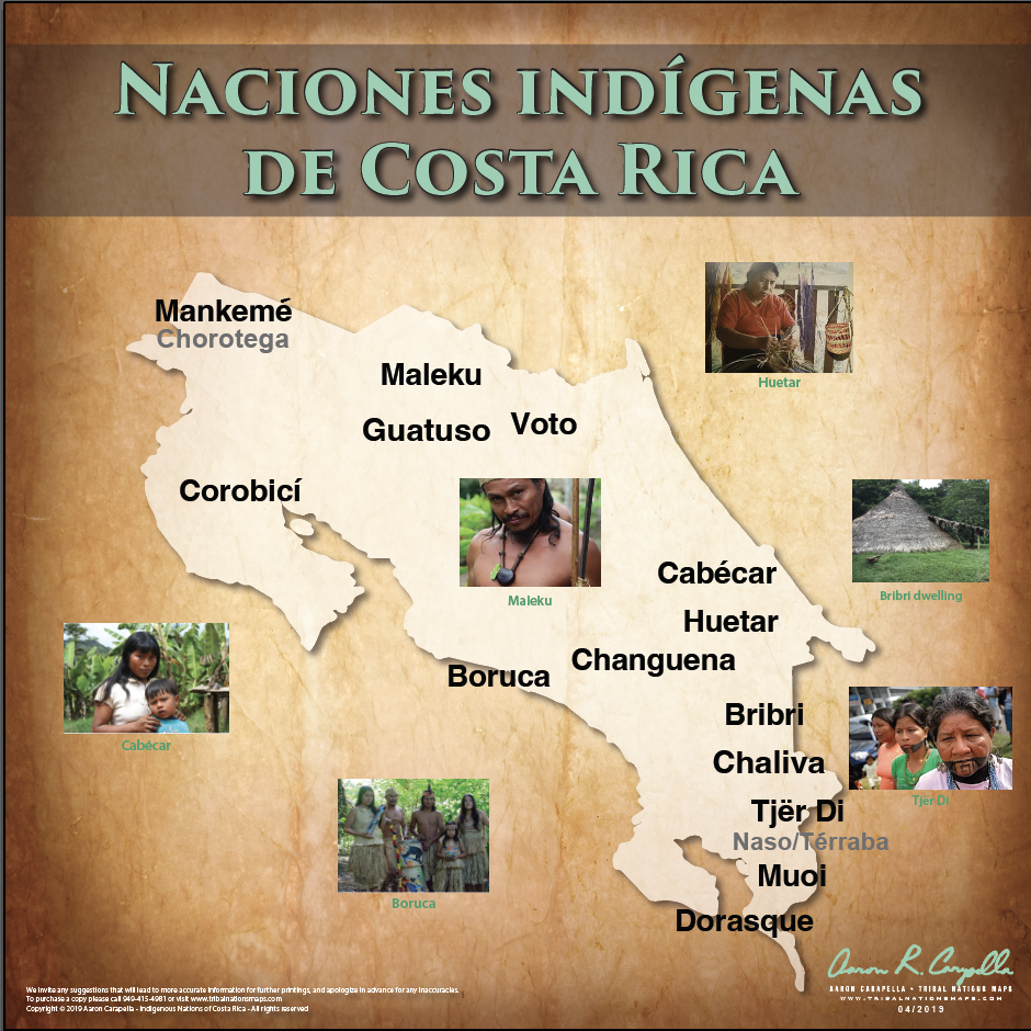 (SPANISH) Indigenous Nations of Costa Rica - Naciones indígenas de Costa Rica - 18"x24" — pre-contact Native American tribal homeland map poster