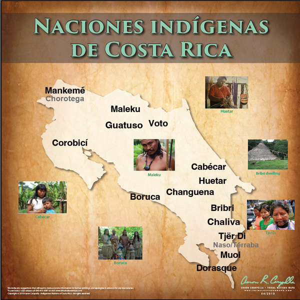 (SPANISH) Indigenous Nations of Costa Rica - Naciones indígenas de Costa Rica - 18"x24" — pre-contact Native American tribal homeland map poster