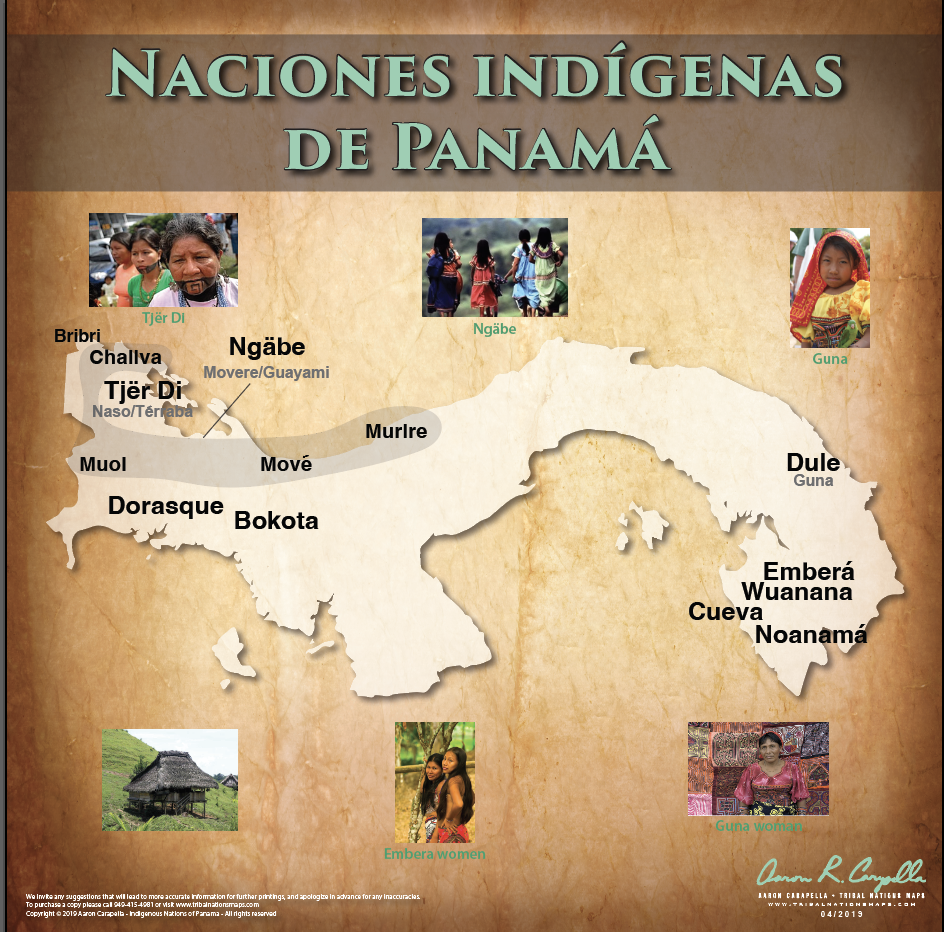 (SPANISH) Indigenous Nations of Panama - Naciones indígenas de Panamá - 18"x24" — pre-contact Native American tribal homeland map poster