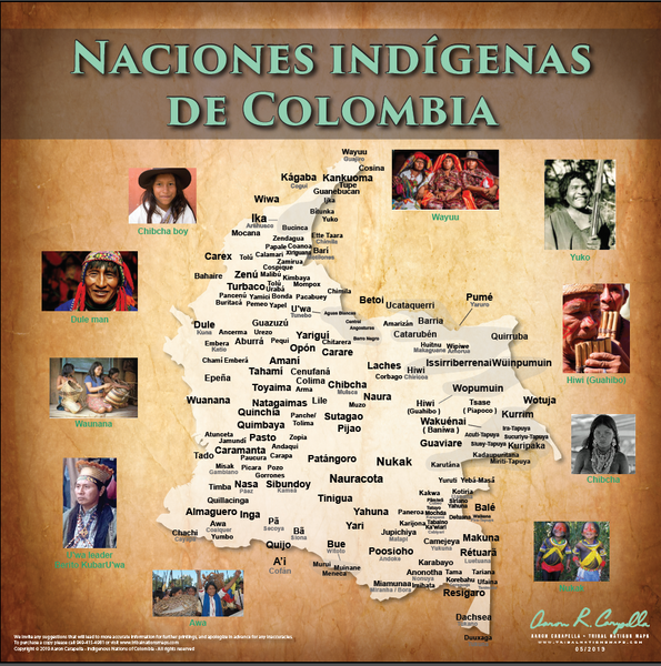 (SPANISH) Indigenous Nations of Colombia - Naciones indígenas de Colombia - 18"x24" — pre-contact Native American tribal homeland map poster