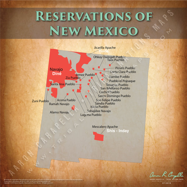 Native American tribes map of New Mexico showing pre-contact indigenous tribal homelands
