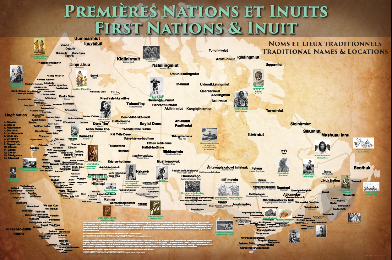 (FRENCH EDITION) Canada - Native & Common Names - Province Borders - 24"x36" — pre-contact Native American tribal homeland map poster
