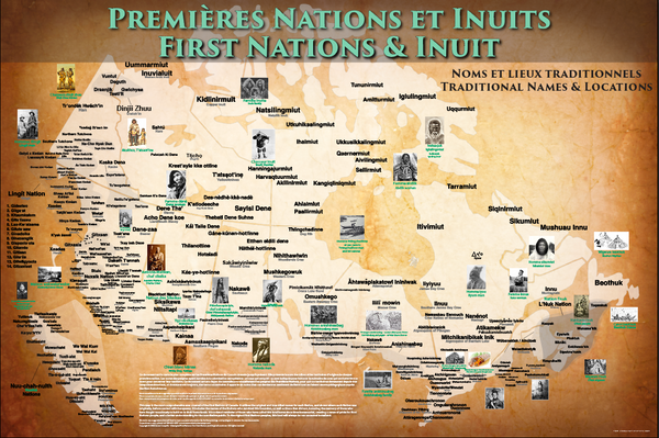 (FRENCH EDITION) Canada - Native & Common Names - Province Borders - 24"x36" — pre-contact Native American tribal homeland map poster