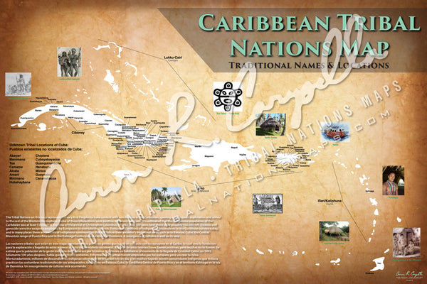 Caribbean Tribal Nations Map - 24"x36" — pre-contact Native American tribal homeland map poster