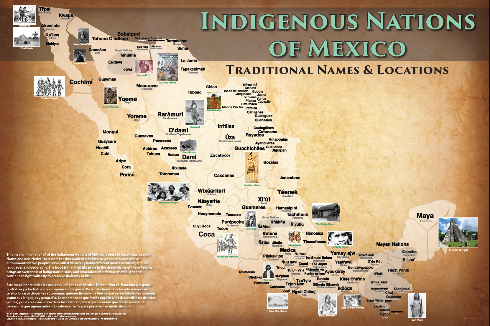 Mexico - 24"x36" — pre-contact Native American tribal homeland map poster