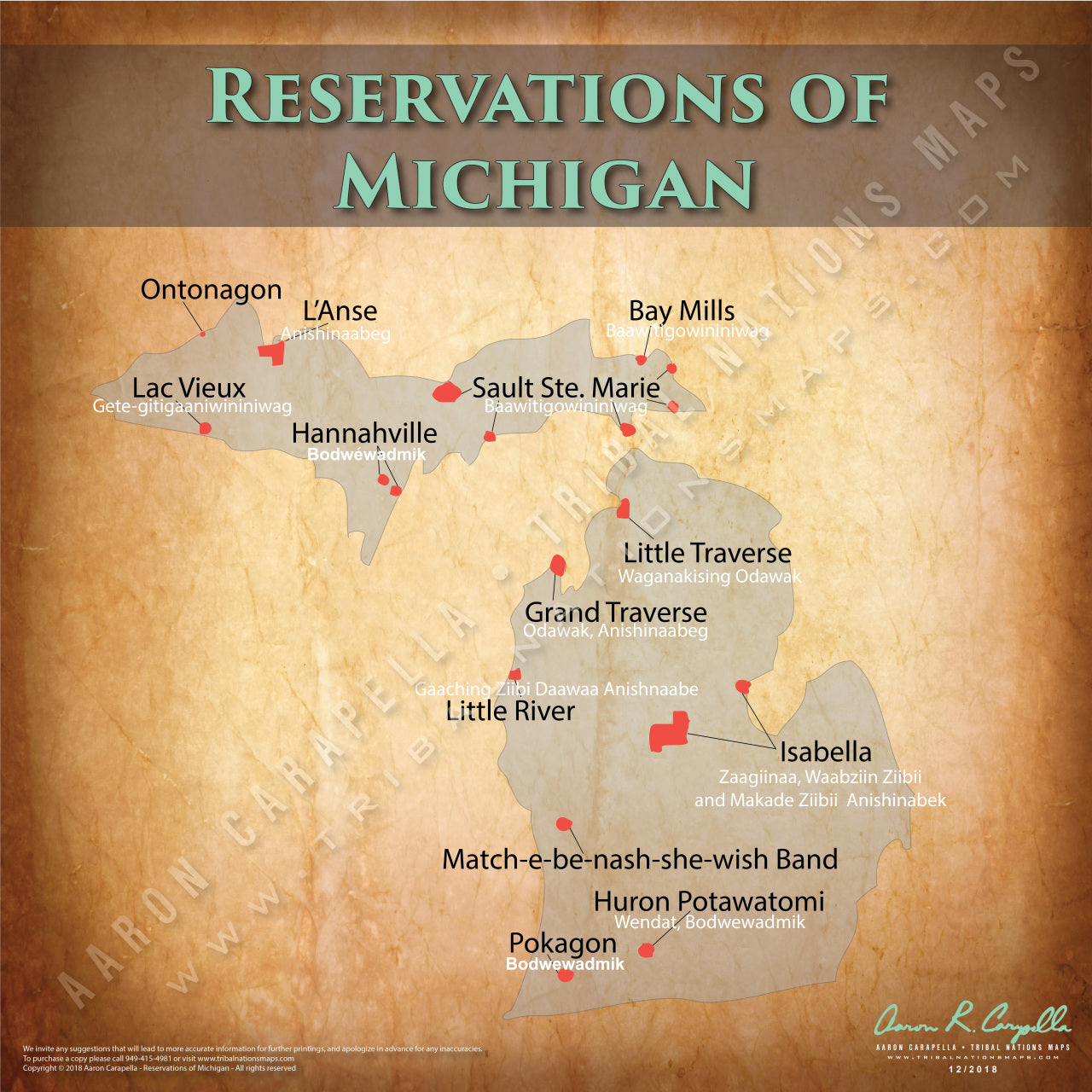 Michigan Indian Reservation Map Poster [Native American Map Poster / Wall Art]