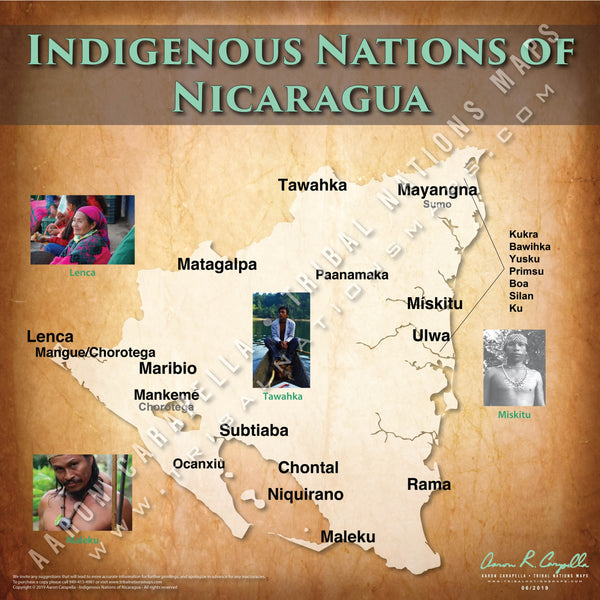 Indigenous Nations of Nicaragua - 18"x24" — pre-contact Native American tribal homeland map poster