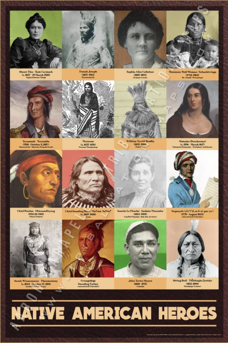 Native American Heroes - 24"x36" — Native American historical figure portrait poster